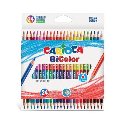 Spalvoti dvipusiai tribriauniai pieštukai CARIOCA Bi-Color, 24 vnt. Spalvoti dvipusiai tribriauniai pieštukai CARIOCA Bi-Color, 24 vnt.