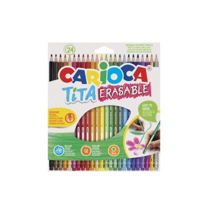 Spalvoti pieštukai CARIOCA TITA, ištrinami su trintuku, 24 spalvos Spalvoti pieštukai CARIOCA TITA, ištrinami su trintuku, 24 spalvos