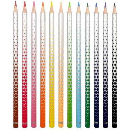 Spalvoti pieštukai KORES KOLORES MAGIK, tribriauniai, 3mm, ištrinami, 12 spalvų + trintukas 1