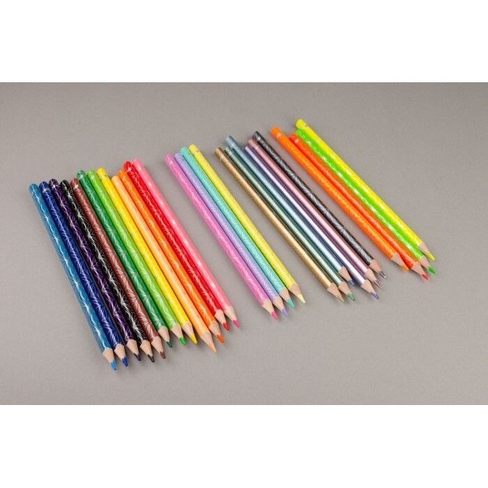 Spalvoti pieštukai KORES KOLORES STYLE, tribriauniai, 3mm, 26 spalvos (6 metalizuotos, 4 pastelinės 1