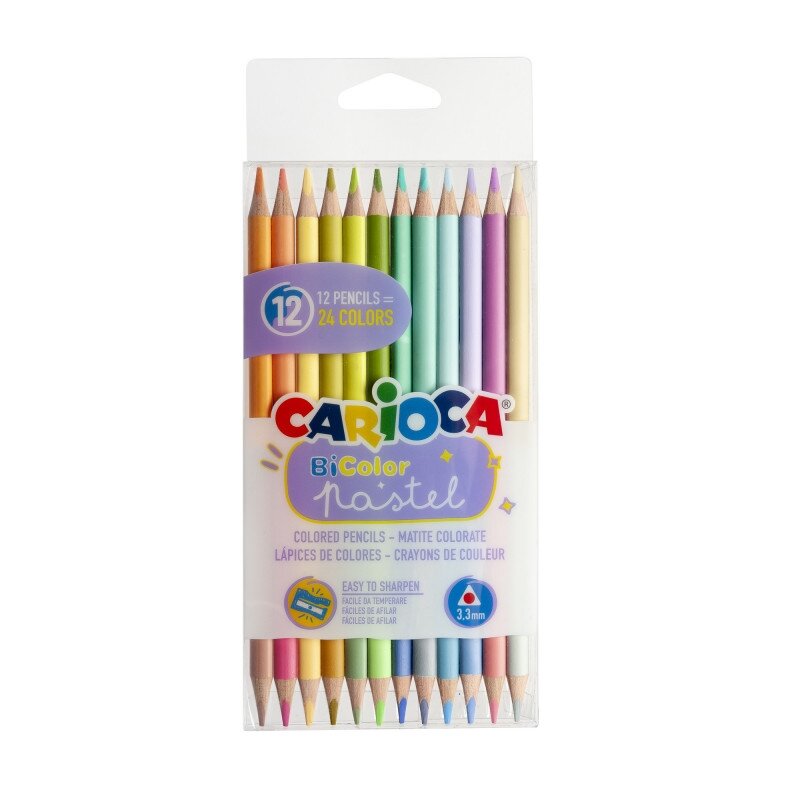 Spalvoti dvipusiai pieštukai CARIOCA Pastel, 12 vnt. Spalvoti dvipusiai pieštukai CARIOCA Pastel, 12 vnt.
