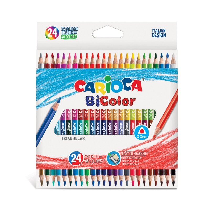 Spalvoti dvipusiai tribriauniai pieštukai CARIOCA Bi-Color, 24 vnt. Spalvoti dvipusiai tribriauniai pieštukai CARIOCA Bi-Color, 24 vnt.