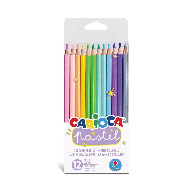 Spalvoti pieštukai CARIOCA, pastelinių spalvų, 12 vnt. Spalvoti pieštukai CARIOCA, pastelinių spalvų, 12 vnt.