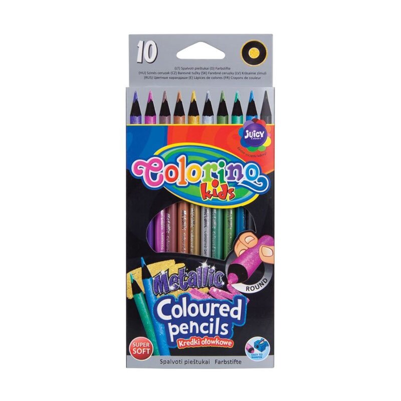 Spalvoti pieštukai COLORINO METTALIC, 10 spalvų Spalvoti pieštukai COLORINO METTALIC, 10 spalvų