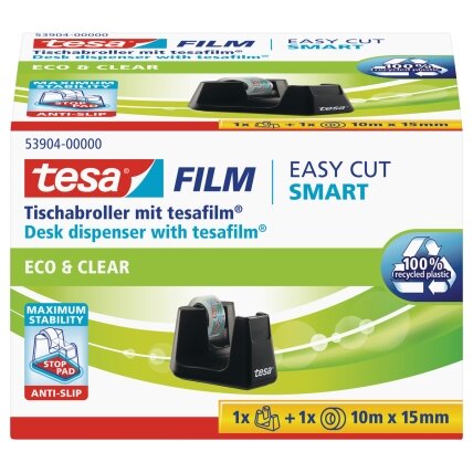 Stalinis lipnios juostelės dėklas TESA Easy Cut Smart su Tesafilm ekologiška ir skaidria juostele, 15mm x 10m 1 Stalinis lipnios juostelės dėklas TESA Easy Cut Smart su Tesafilm ekologiška ir skaidria juostele, 15mm x 10m 1