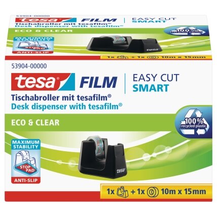 Stalinis lipnios juostelės dėklas TESA Easy Cut Smart su Tesafilm ekologiška ir skaidria juostele, 15mm x 10m 1 Stalinis lipnios juostelės dėklas TESA Easy Cut Smart su Tesafilm ekologiška ir skaidria juostele, 15mm x 10m 1