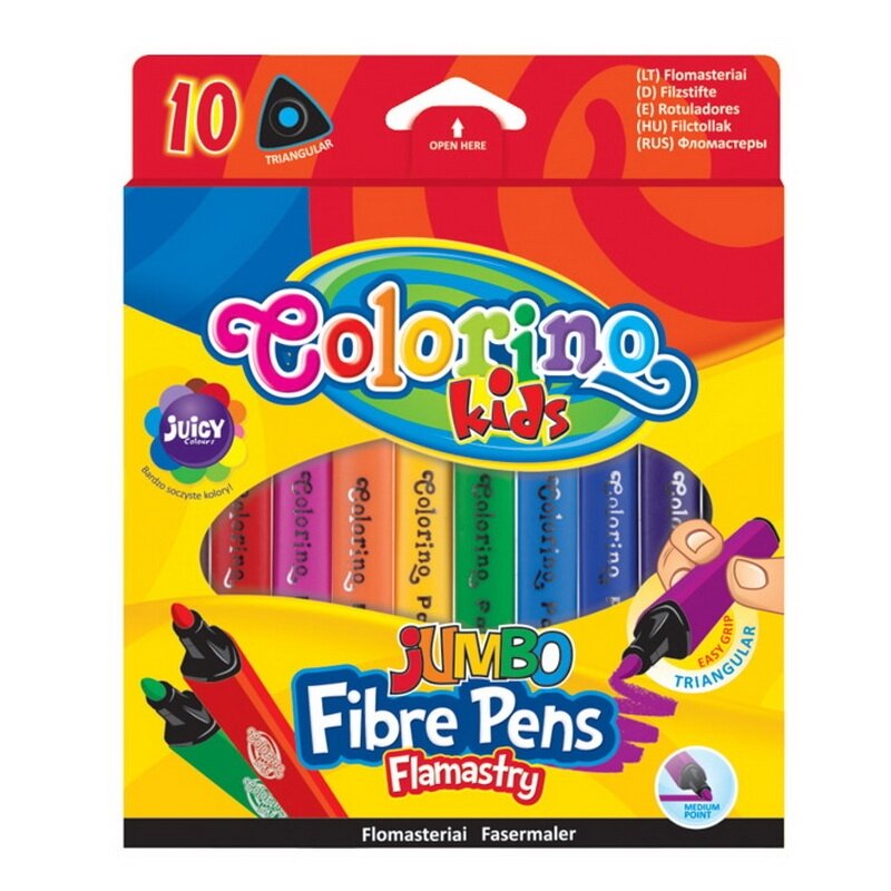 Stori tribriauniai flomasteriai Jumbo COLORINO, 10 spalvų
