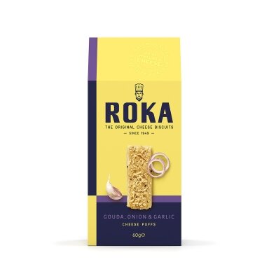 Sūrio trapučiai ROKA Gouda, su svogūnais ir česnaku, 60 g Sūrio trapučiai ROKA Gouda, su svogūnais ir česnaku, 60 g