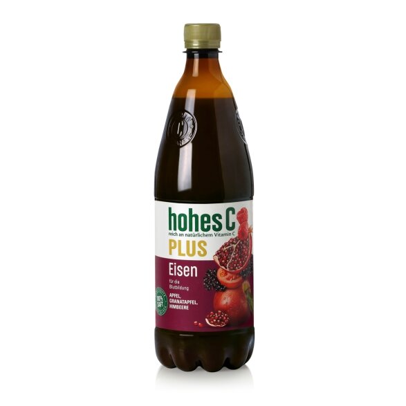 Sultys HOHES C, obuolių, granatų, aviečių, 100%, su geležimi, 1l Sultys HOHES C, obuolių, granatų, aviečių, 100%, su geležimi, 1l