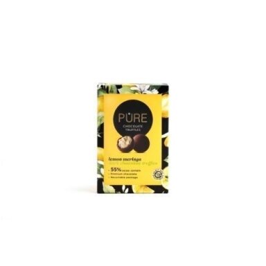 Tamsaus šokolado triufeliai PURE su citrininiu meringue kremo įdaru 148g Tamsaus šokolado triufeliai PURE su citrininiu meringue kremo įdaru 148g