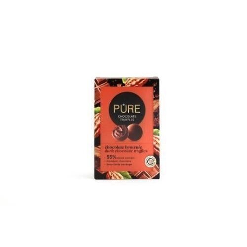 Tamsaus šokolado triufeliai PURE su brownie kremo įdaru 148g Tamsaus šokolado triufeliai PURE su brownie kremo įdaru 148g