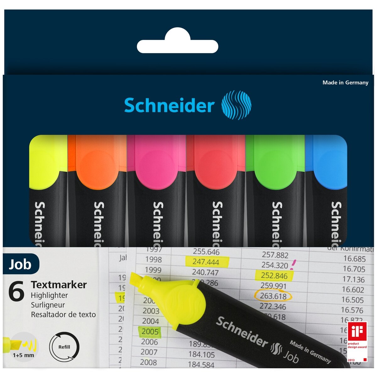 Teksto žymekliai SCHNEIDER JOB, 1-5 mm, 6 spalvų rinkinys 1 Teksto žymekliai SCHNEIDER JOB, 1-5 mm, 6 spalvų rinkinys 1