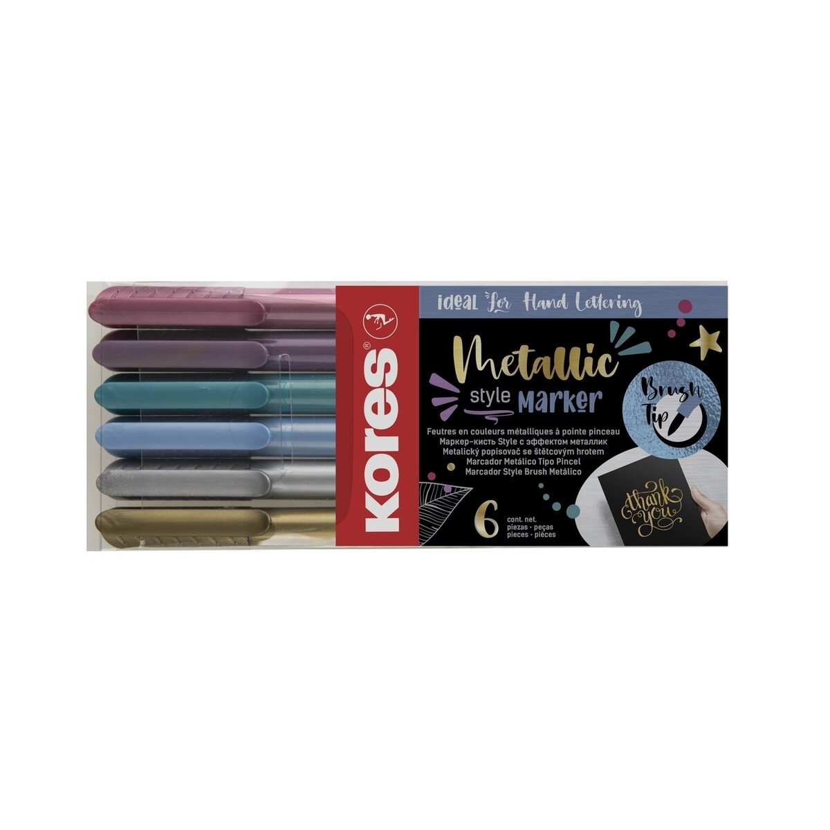 Teksto žymeklių rinkinys KORES Metallic Style, 6 metalizuotos spalvos