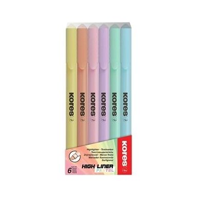 Teksto žymekliai KORES HIGH LINER PASTEL 6 spalvų rinkinys