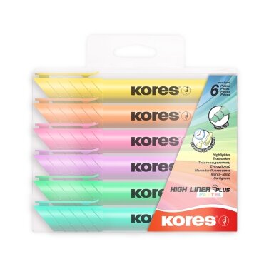 Teksto žymeklis KORES HIGH LINER PLUS, 6 pastelinės spalvos Teksto žymeklis KORES HIGH LINER PLUS, 6 pastelinės spalvos