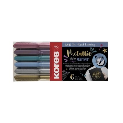 Teksto žymeklių rinkinys KORES Metallic Style, 6 metalizuotos spalvos