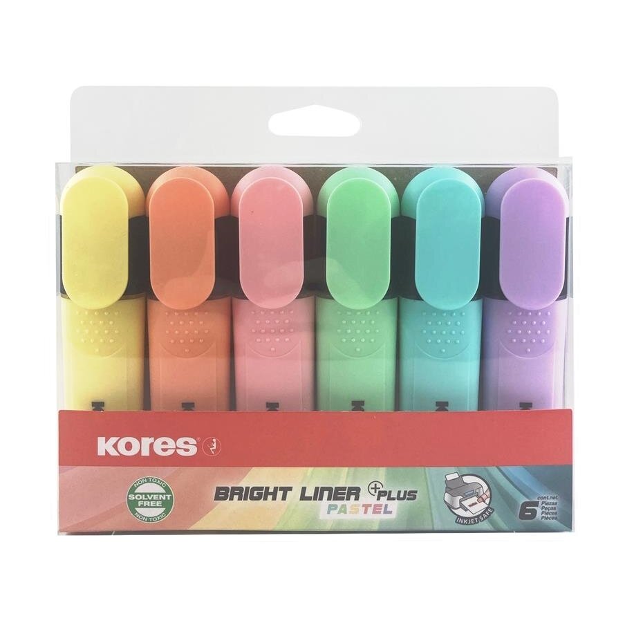 Teksto žymeklių rinkinys KORES BRIGHT LINER PLUS, 6 pastelinės spalvos Teksto žymeklių rinkinys KORES BRIGHT LINER PLUS, 6 pastelinės spalvos
