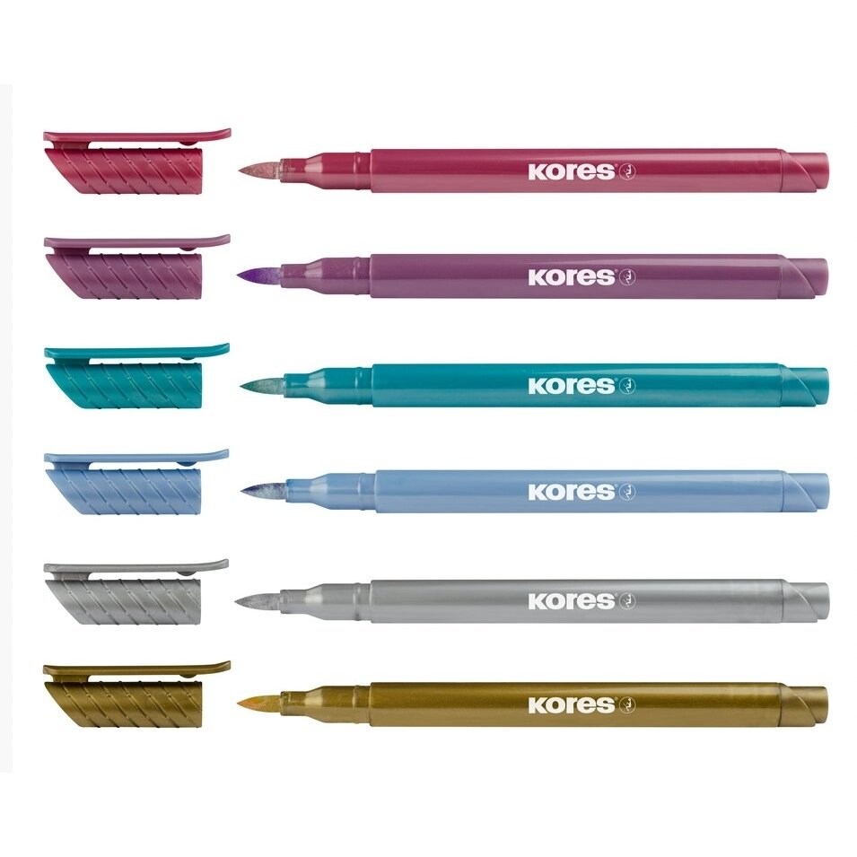Teksto žymeklių rinkinys KORES Metallic Style, 6 metalizuotos spalvos 1