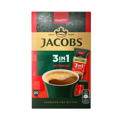 Tirpiosios kavos gėrimas JACOBS 3 in 1 Intense, 24x4g dėžė Tirpiosios kavos gėrimas JACOBS 3 in 1 Intense, 24x4g dėžė