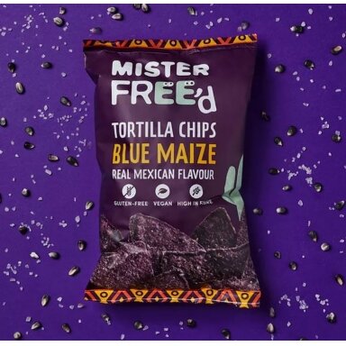 Tortilijų traškučiai MISTER FREE'D Blue Maze, 135 g Tortilijų traškučiai MISTER FREE'D Blue Maze, 135 g