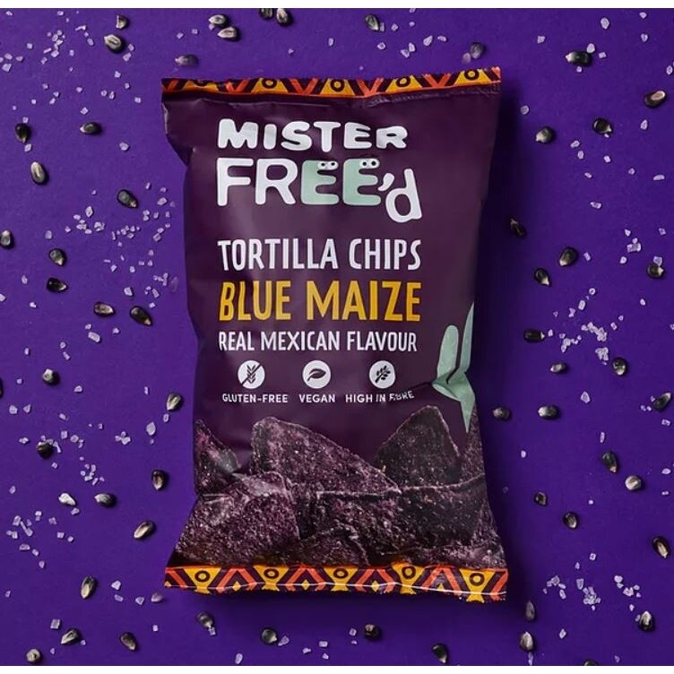 Tortilijų traškučiai MISTER FREE'D Blue Maze, 135 g Tortilijų traškučiai MISTER FREE'D Blue Maze, 135 g
