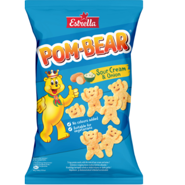 Traškus bulvinis užkandis ESTRELLA POM-BEAR grietinės ir svogūnų skonio, 65 g
