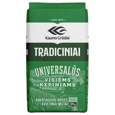 Tradiciniai kvietiniai miltai, KAUNO GRŪDAI, 550C, 0,9 kg Tradiciniai kvietiniai miltai, KAUNO GRŪDAI, 550C, 0,9 kg