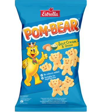 Traškus bulvinis užkandis ESTRELLA POM-BEAR grietinės ir svogūnų skonio, 65 g