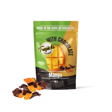 Tropicks Džiovinti mangai su juoduoju šokoladu 100 g Tropicks Džiovinti mangai su juoduoju šokoladu 100 g