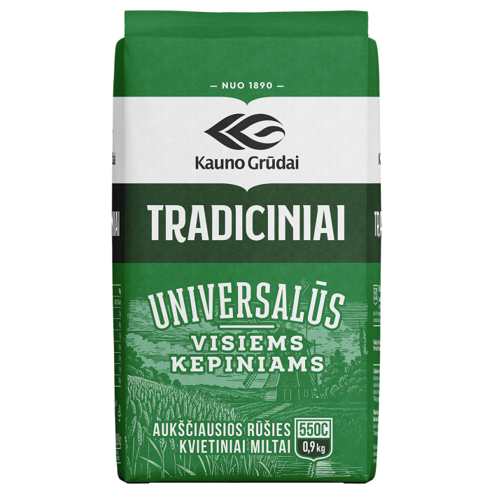 Tradiciniai kvietiniai miltai, KAUNO GRŪDAI, 550C, 0,9 kg Tradiciniai kvietiniai miltai, KAUNO GRŪDAI, 550C, 0,9 kg