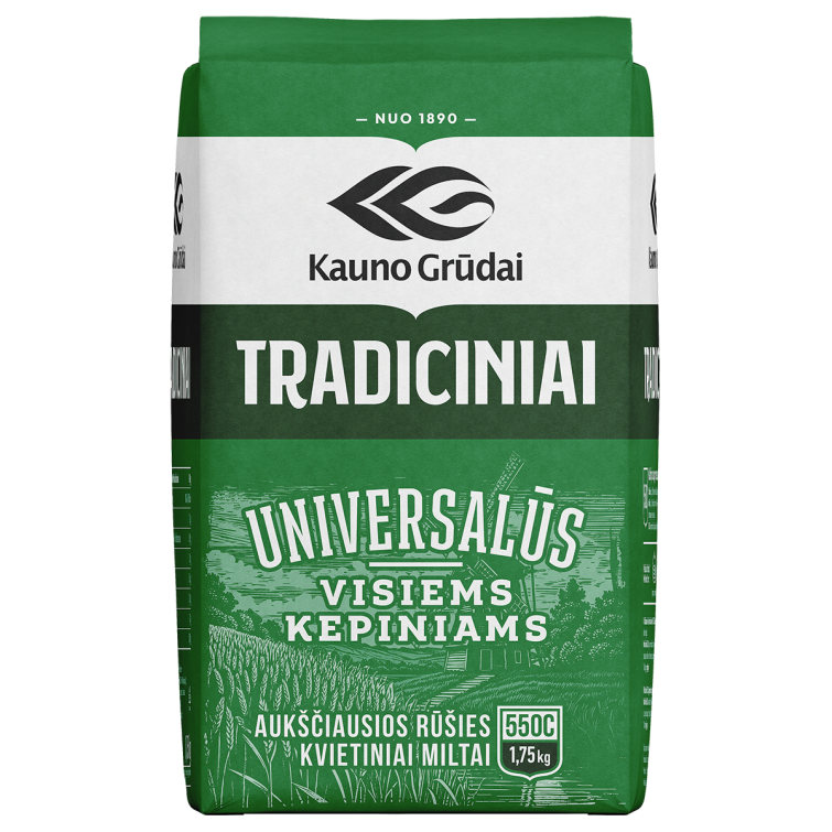 Tradiciniai kvietiniai miltai, KAUNO GRŪDAI 550C, 1,75 kg Tradiciniai kvietiniai miltai, KAUNO GRŪDAI 550C, 1,75 kg