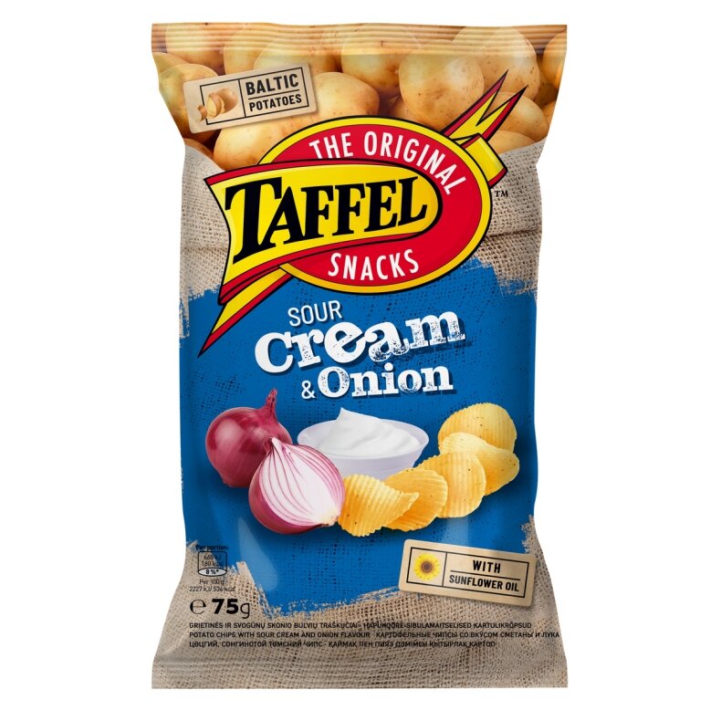 Traškučiai TAFFEL, grietinės ir svogūnų skonio, 75 g