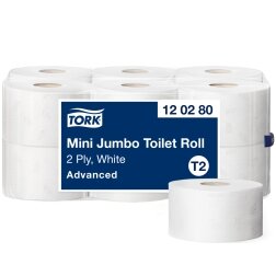 Tualetinis popierius TORK ADVANCED MINI JUMBO T2,120280, 2 sl., 9.4 cm x 170 m, balta sp. Tualetinis popierius TORK ADVANCED MINI JUMBO T2,120280, 2 sl., 9.4 cm x 170 m, balta sp.