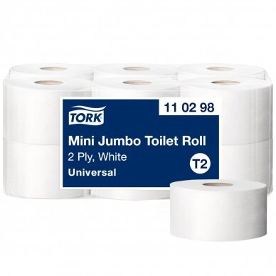 Tualetinis popierius Tork Universal Mini Jumbo T2, 2 sl., 9.1cm x 150m, balta sp. (110298) 2