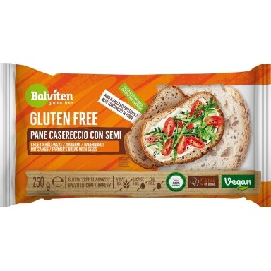 Ūkininko duona BALVITEN GLUTEN FREE, su sėklomis, veganiška, 250 g Ūkininko duona BALVITEN GLUTEN FREE, su sėklomis, veganiška, 250 g