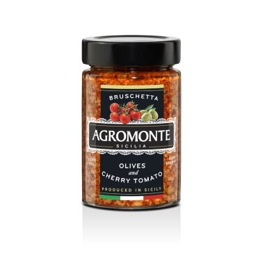 Užtepėle su alyvuogėmis ir vyšniniais pomidorais AGROMONTE, 200 g Užtepėle su alyvuogėmis ir vyšniniais pomidorais AGROMONTE, 200 g