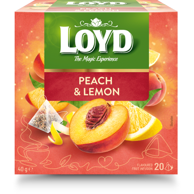 Vaisinis arbatos gėrimas LOYD, persiko ir citrinos skonio, 20x2 g Vaisinis arbatos gėrimas LOYD, persiko ir citrinos skonio, 20x2 g