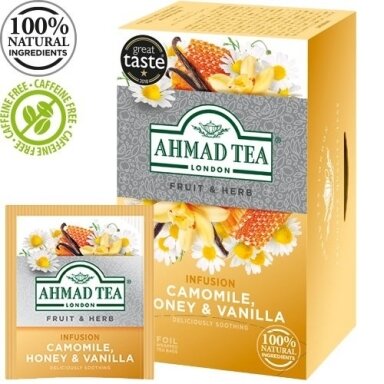 Vaisių ir žolelių arbata AHMAD Camomile Honey & Vanilla, 20 arbatos pakelių x 2 g
