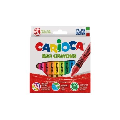 Vaškinės kreidelės CARIOCA 24 spalvos, nuplaunamos Vaškinės kreidelės CARIOCA 24 spalvos, nuplaunamos