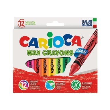 Vaškinės kreidelės CARIOCA Maxi, 12 vnt. Vaškinės kreidelės CARIOCA Maxi, 12 vnt.