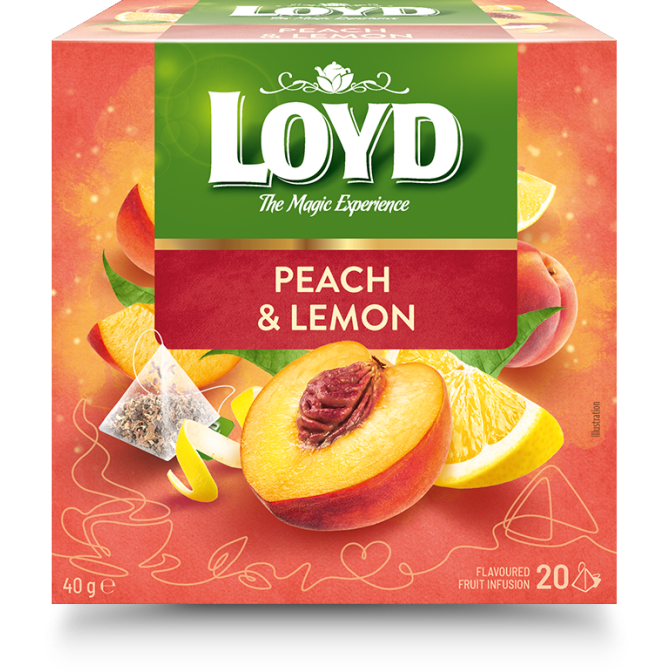 Vaisinis arbatos gėrimas LOYD, persiko ir citrinos skonio, 20x2 g