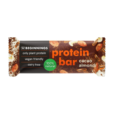 Veganiškas proteininis batonėlis THE BEGINNINGS su kakava, 40 g Veganiškas proteininis batonėlis THE BEGINNINGS su kakava, 40 g