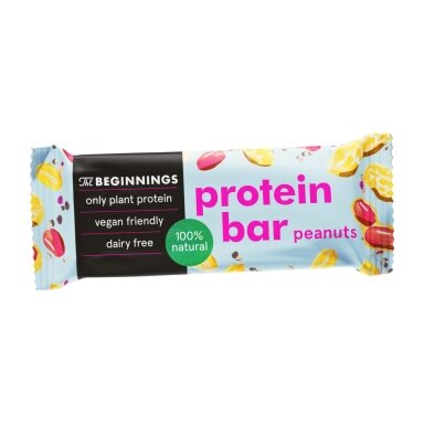 Veganiškas proteininis batonėlis THE BEGINNINGS su žemės riešutais, 40 g Veganiškas proteininis batonėlis THE BEGINNINGS su žemės riešutais, 40 g
