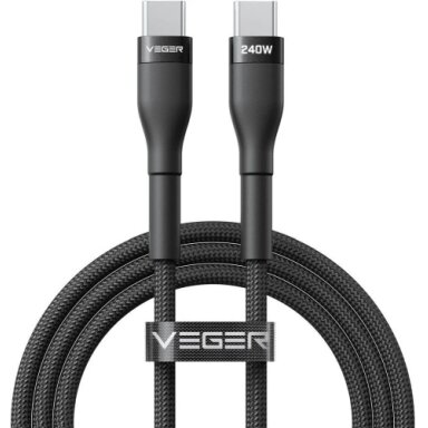 Veger Kabelis USB-C to USB-C PD 48V 5A 240W CC03 1.5m, Juoda Veger Kabelis USB-C to USB-C PD 48V 5A 240W CC03 1.5m, Juoda