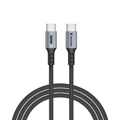 Verbatim 31845 Sync & Charge Kabelis USB-C į USB-C 60W 480Mbps 120cm, Pilka/Juoda Verbatim 31845 Sync & Charge Kabelis USB-C į USB-C 60W 480Mbps 120cm, Pilka/Juoda