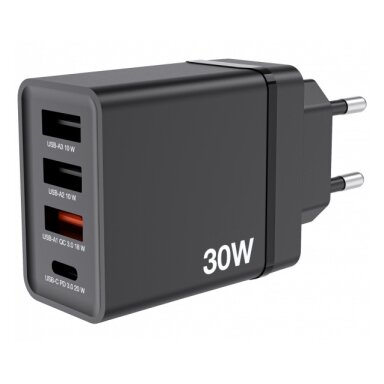Verbatim 49700 USB Įkroviklis 30W 4-Port USB-A, USB-C, EU Plug, Juoda Verbatim 49700 USB Įkroviklis 30W 4-Port USB-A, USB-C, EU Plug, Juoda