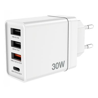 Verbatim 49701 USB Įkroviklis 30W 4-Port USB-A, USB-C, EU Plug, Balta Verbatim 49701 USB Įkroviklis 30W 4-Port USB-A, USB-C, EU Plug, Balta