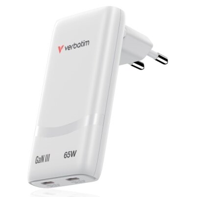 Verbatim 32355 Fold 'n' Go GaN Įkroviklis 65W 2-Port, USB-C, EU Plug, Balta