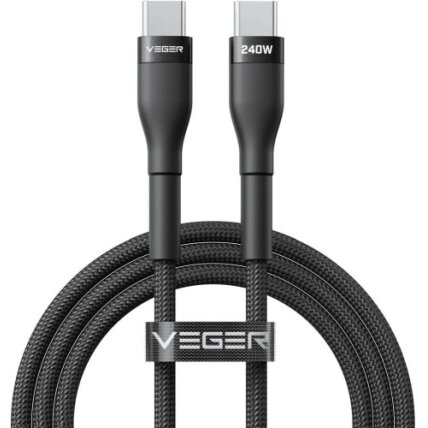 Veger Kabelis USB-C to USB-C PD 48V 5A 240W CC03 1.5m, Juoda Veger Kabelis USB-C to USB-C PD 48V 5A 240W CC03 1.5m, Juoda