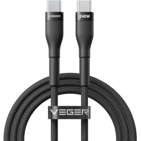 Veger Kabelis USB-C to USB-C PD 48V 5A 240W CC03 1.5m, Juoda Veger Kabelis USB-C to USB-C PD 48V 5A 240W CC03 1.5m, Juoda